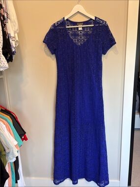 Tommy Bahama Royal Blue Crochet Lace Maxi Dress
